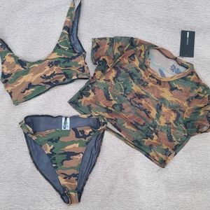 NWT Fashion Nova Camo 3 Piece Swimsuit Size Med
